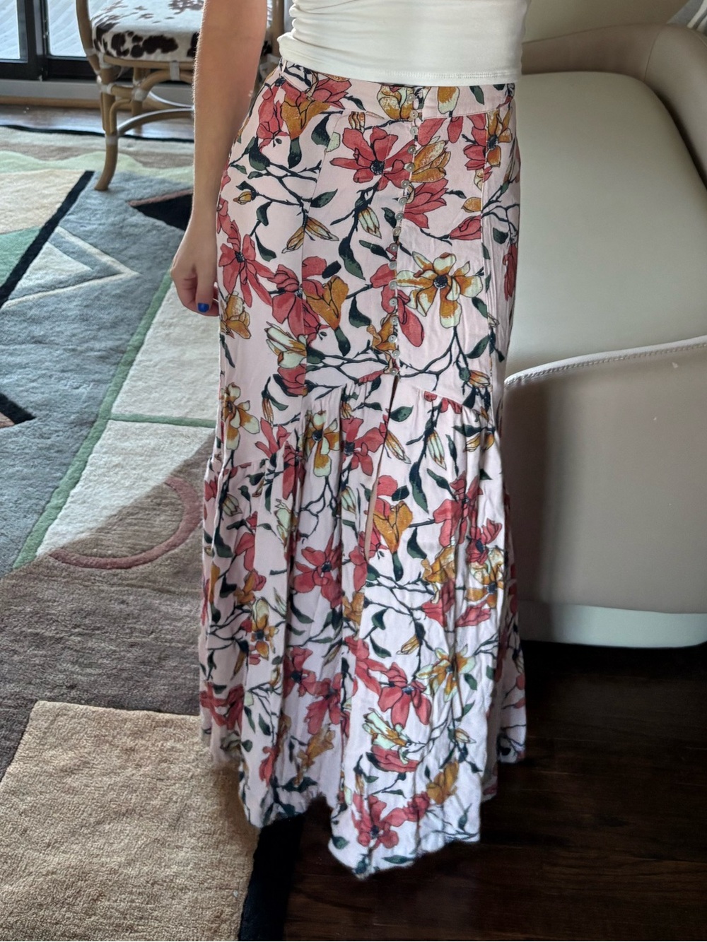 Free People Floral flowy Maxi Skirt in Blush Pink and Multi - Women XS
